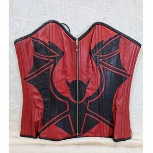 Vintage Alter Ego Red Black Leather Bat Devil Wing Corset Top Women 24 Excellent